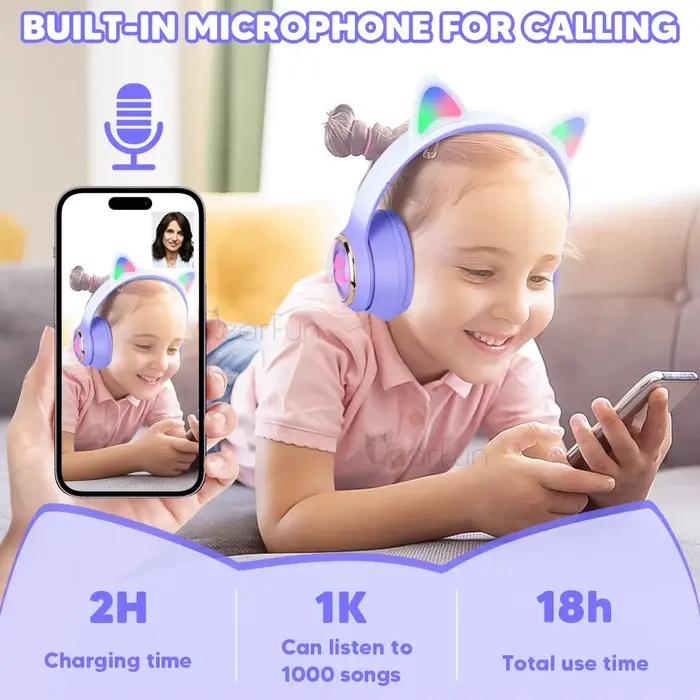 Casque sans fil RGB à oreilles de chat pour filles