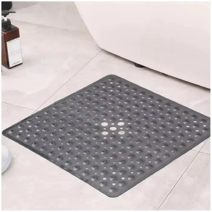 Tapis de bain carré, tapis de bain antidérapant avec ventouse, tapis de bain, trou de vidange, lavable en machine