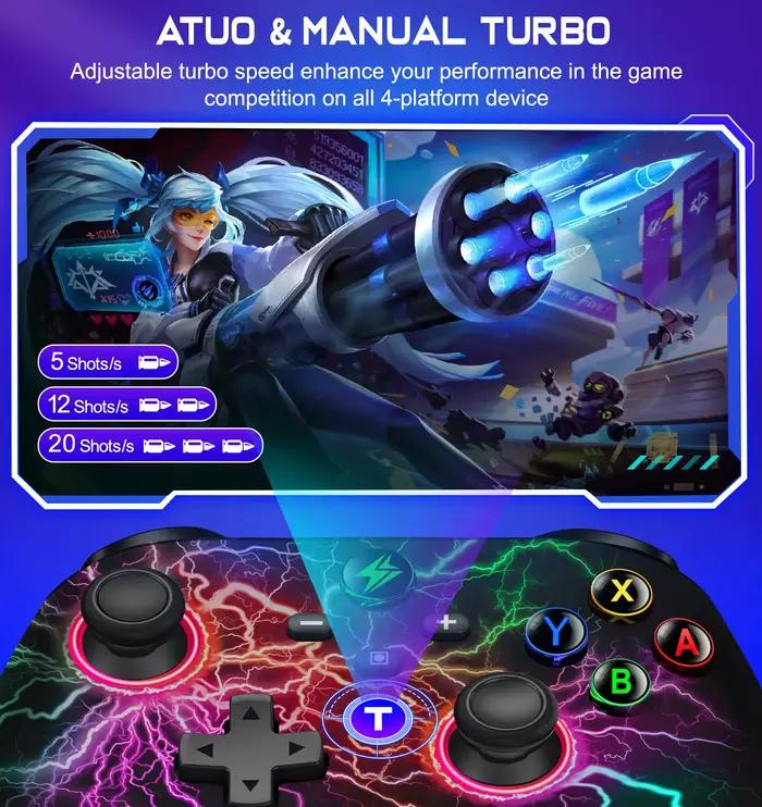 Manette de jeu sans fil pour Switch/Switch Lite/Switch OLED avec fonction de réveil programmable et turbo