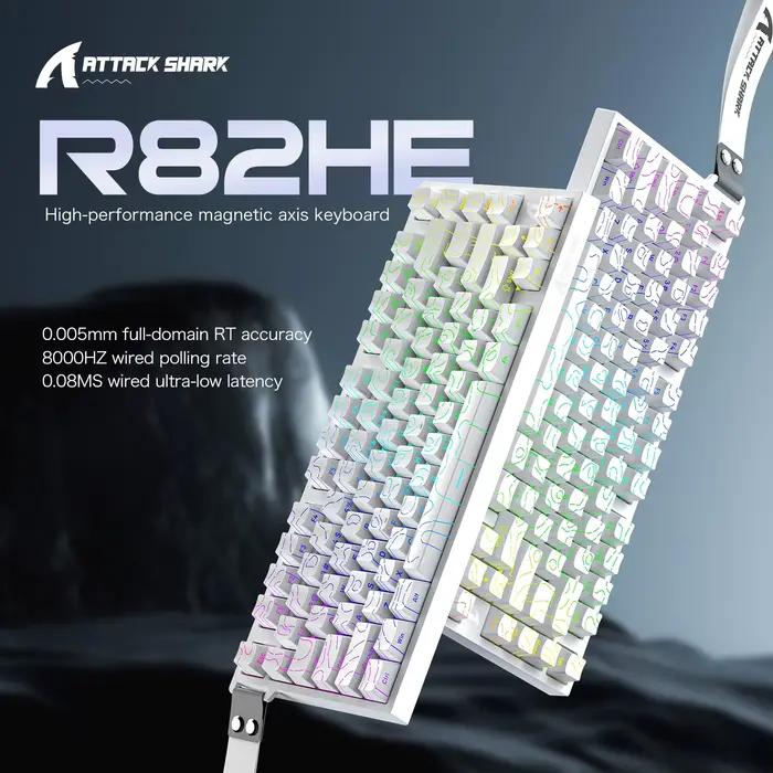 ATTACK SHARK R82 HE 75% clavier magnétique 8000Hz taux de polissage 0.005mm déclencheur rapide 0.08ms latence