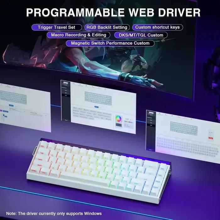 AULA HERO 68 HE e-sports jeu clavier à interrupteur magnétique 60% filaire rvb échange à chaud 8K taux de retour