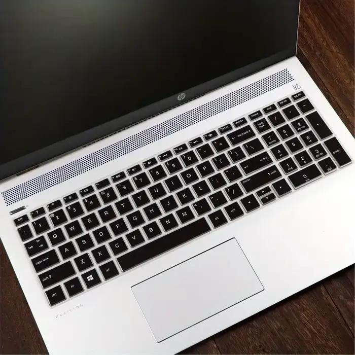 Protecteur de clavier en silicone pour claviers d'ordinateurs portables HP série 15 imperméable à la poussière et à l'eau pour une utilisation durable et personnalisable en blanc ou noir