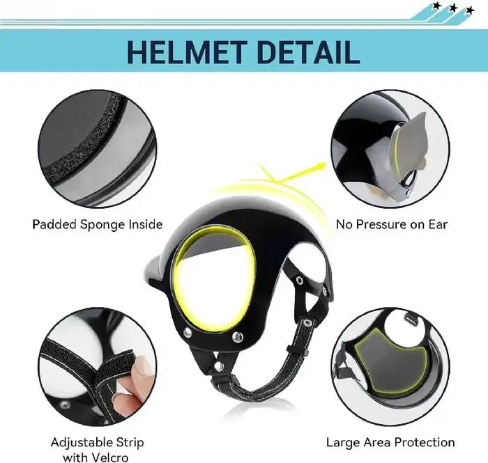 Casque et lunettes de protection pour petits chiens - Casque de moto pour animaux de compagnie avec trous pour les oreilles, sangles réglables pour la promenade des chiots