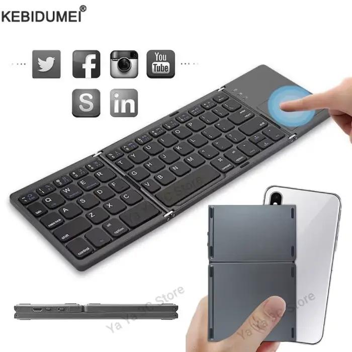 Clavier Bluetooth sans fil pliable avec pavé tactile claviers portables pliants pour PC Mac Smartphone Windows iOS Android