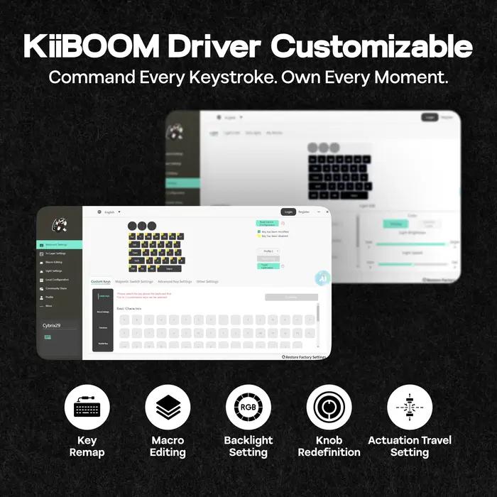 KiiBOOM Cybrix 29 29 touches + 3 boutons clavier de jeu magnétique à effet Hall filaire rapide CNC en aluminium et acrylique taux d'orientation 8Khz