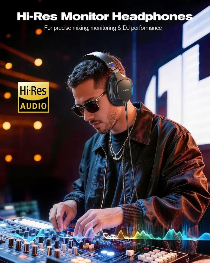 Casque Studio NUBWO Filaire Hi-Res Professionnel avec Jack Détachable 3.5/6.35mm 180° ° Coussinets d'écouteurs