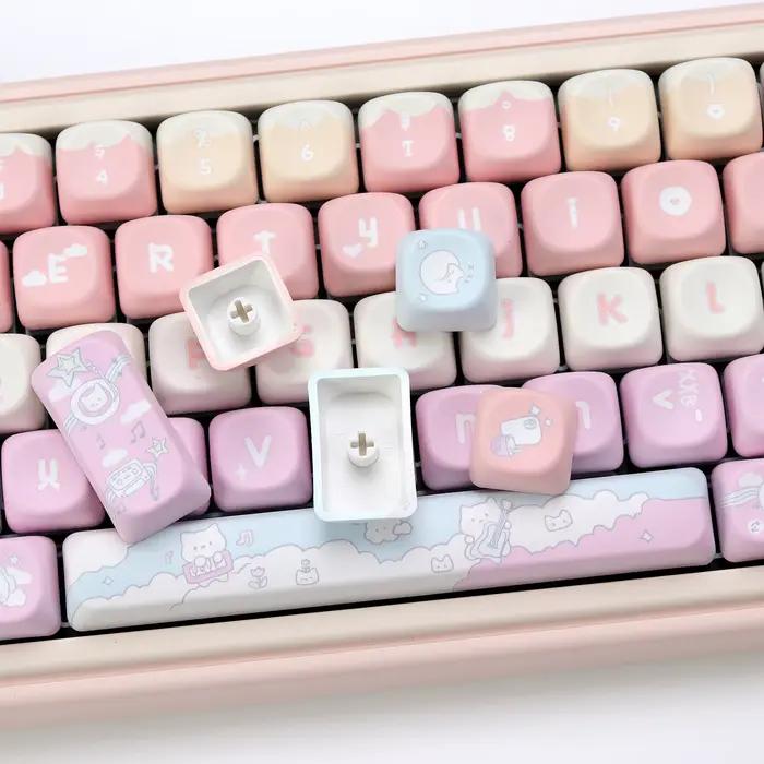 KBDiy 133 touches/ensemble rose mignon RocK chat Keycap Anime KOA profil PBT ISO Keycaps personnalisé pour aula F75 60 clavier mécanique de jeu