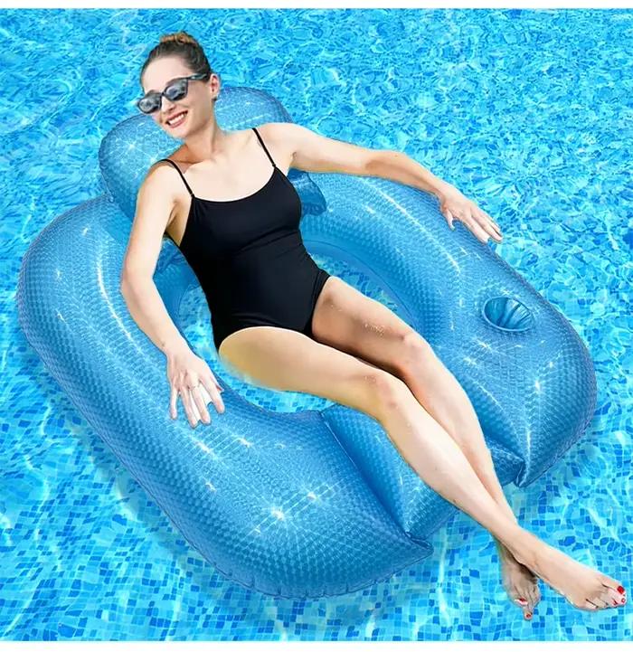 Tapis flottant gonflable carré - Lit flottant uni pour la plage, les fêtes au bord de la piscine, le parc aquatique |   Portable et séchage rapide