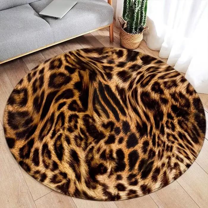 Tapis rond imprimé léopard marron, à la mode, motif de fourrure d'animal, pour femme et fille, maison, salon, chambre à coucher, tapis de sol décoratif en flanelle