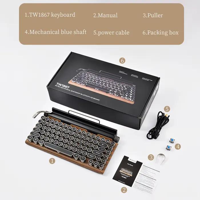 Vopewriter-Clavier mécanique rétro sans fil Bluetooth