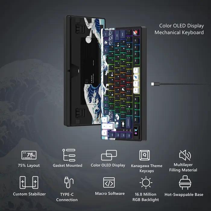 Clavier de jeu mécanique filaire avec écran OLED
