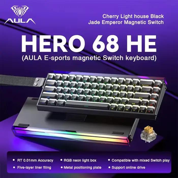 AULA HERO 68 HE e-sports jeu clavier à interrupteur magnétique 60% filaire rvb échange à chaud 8K taux de retour