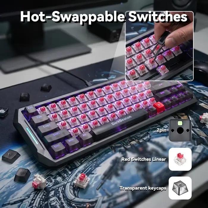 Clavier de jeu magnétique DarkBeacon 65% HE Flux 68 filaire RGB à structure Gasket Hot Swappable pour PC portable et Gamer