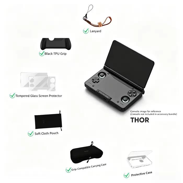 Kit d'accessoires complet pour AYN THOR Handheld poignée en TPU verre trempé étui sac de rangement et cordon pour protéger et personnaliser votre appareil occasions spéciales