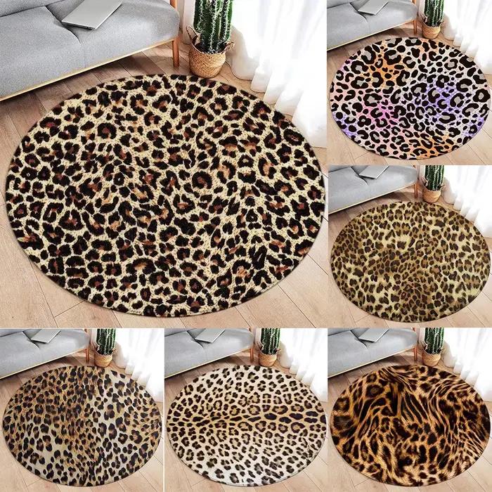 Tapis rond imprimé léopard marron, à la mode, motif de fourrure d'animal, pour femme et fille, maison, salon, chambre à coucher, tapis de sol décoratif en flanelle