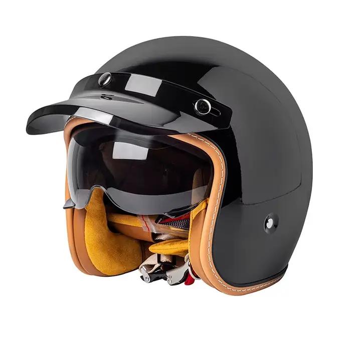 Casque de moto ouvert pour hommes et femmes, double lentille, pare-soleil, bouclier facial, haut léger, Scooter, vélo, rétro, 3/4