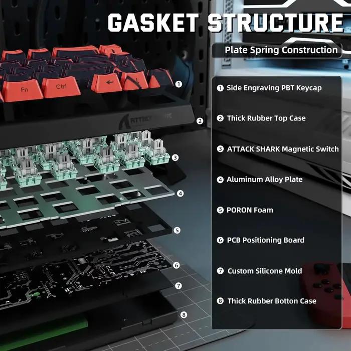 ATTACK SHARK X68 PRO HE clavier de jeu à déclenchement rapide sans fil taux d'érollage 8K échange à chaud rétro-éclairé rvb