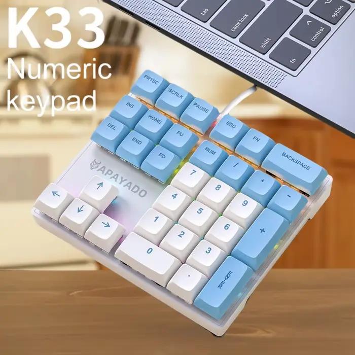 APAYADO K33 Clavier numérique mécanique avec arbre bleu
