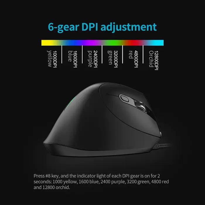 ZELOTES T-50 souris RGB verticale filaire ergonomique 12800 DPI réglable pour ordinateur de jeu