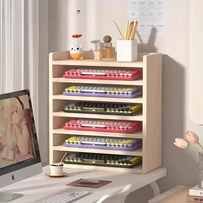 Organisateur de clavier en bois - Rangement anti-poussière pour fournitures de bureau et claviers mécaniques