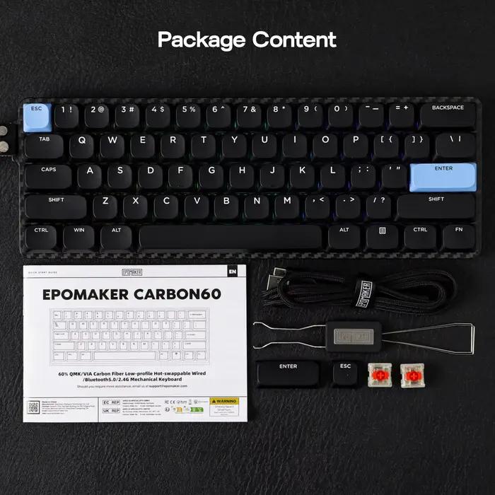 EPOMAKER Carbon60 60% QMK/VIA ANSI VIA filaire/Bluetooth 5.0/2.4GHz clavier mécanique Portable sans fil boîtier en Fiber de carbone