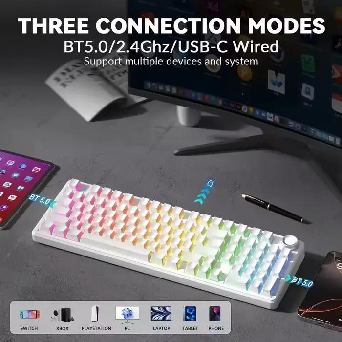 AULA F99 Pro clavier mécanique silencieux 2.4G sans fil PBT Keycap échangeable à chaud rvb rétro-éclairé translucide