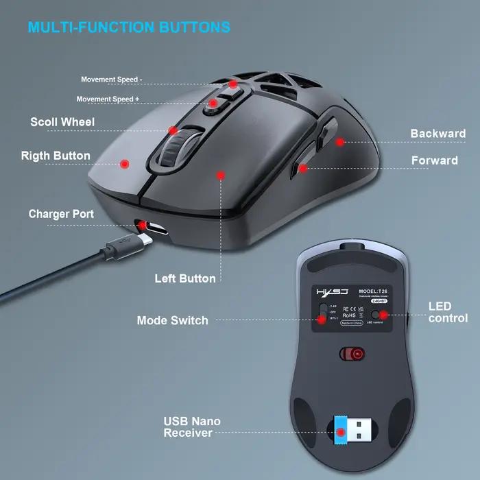 Souris de jeu sans fil T26
