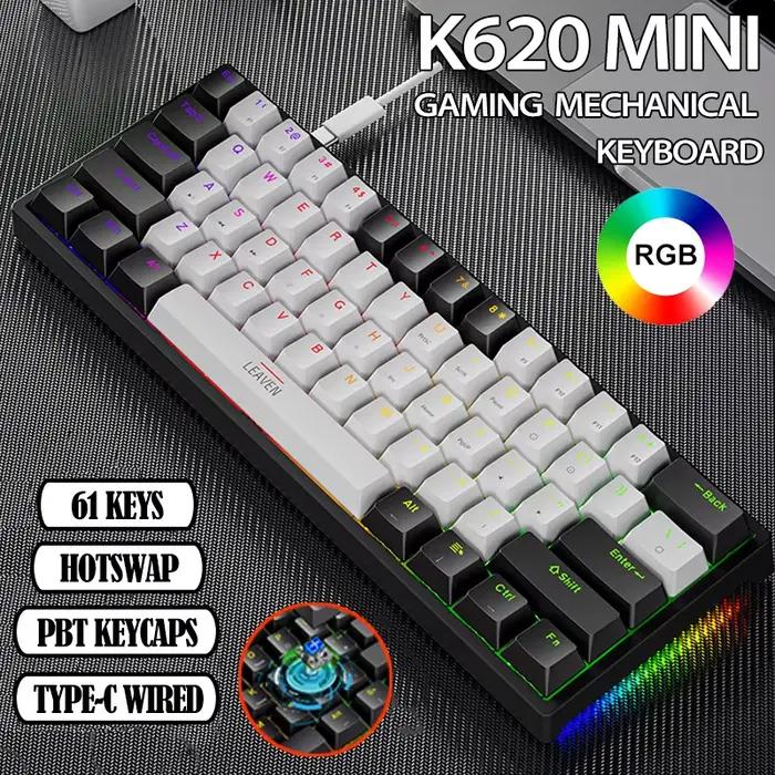 K620 Mini clavier mécanique de jeu 61 touches rvb Hotswap type-c