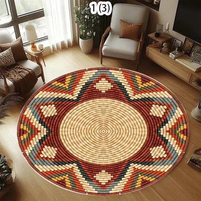 Tapis rond tissé à motif géométrique