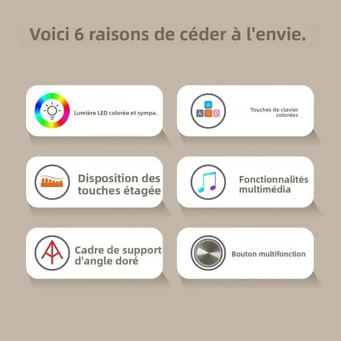 Clavier de jeu filaire rétroéclairé RGB à 93 touches avec bouton multifonction