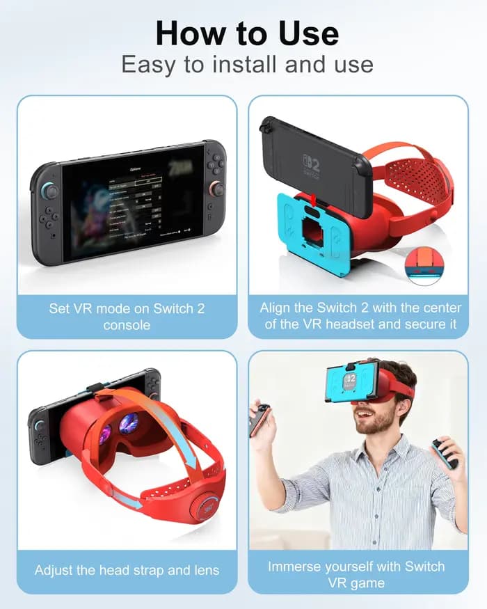 Casque VR amélioré pour Nintendo Switch 2, lentilles HD réglables et sangle confortable, lunettes 3D Virtual Boy pour Switch 2