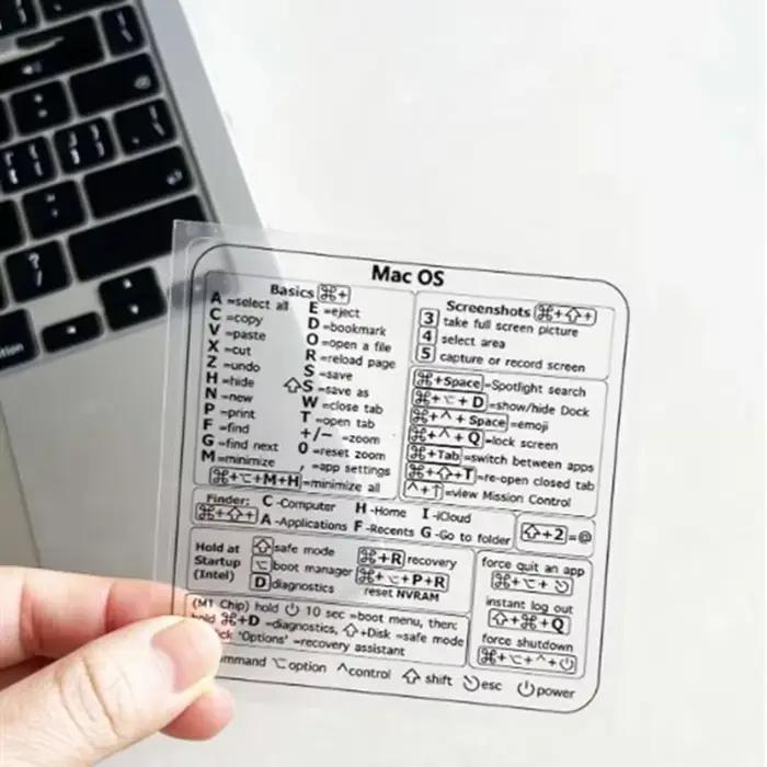 Autocollants de raccourci pour clavier MacBook en plastique brillant, boostez votre productivité, simplifiez la gestion des applications, réutilisable et facile à entretenir, idéal pour les professionnels et les étudiants