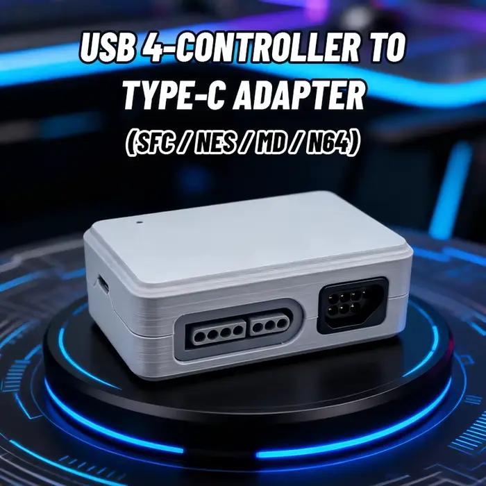Adaptateur de contrôleur USB 4 ports SFC/NES/MD/N64 vers interface Type-C