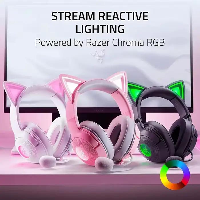 Casque filaire USB Razer Kraken Kitty V2 - Éclairage réactif au flux - Micro cardioïde hyperclé - Pilotes 40 mm - Son