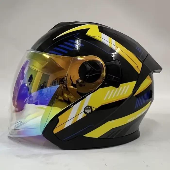Casque de moto 3/4 ouvert pour hommes et femmes, double visière, pare-soleil, léger, pour scooter, vélo, style rétro