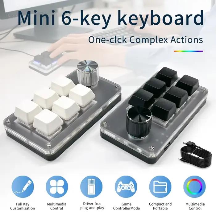 Clavier de jeu mécanique filaire 6 touches 1 bouton rotatif