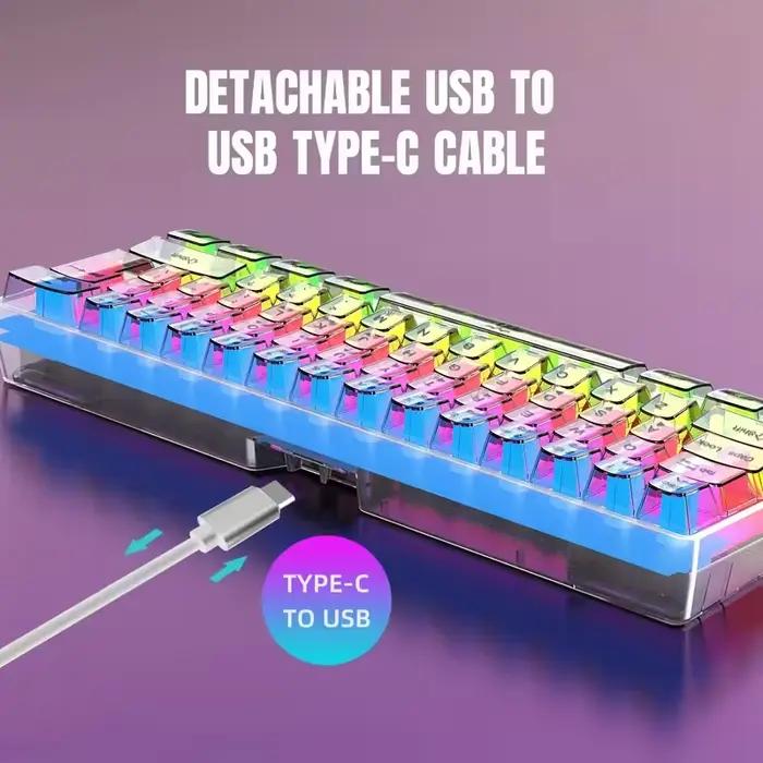Clavier de jeu filaire entièrement transparent à 61 touches avec rétroéclairage RVB
