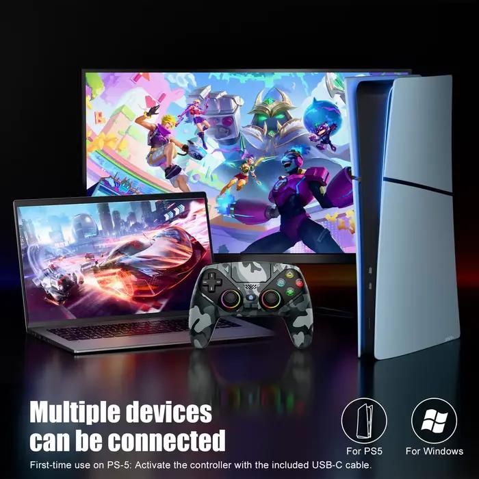 Manette sans fil RGB GAMROMBO pour PS5 PS5 Pro Slim Windows Expérience de jeu ultime avec technologie anti-drift et éclairage personnalisable pour joueurs occasionnels et passionnés
