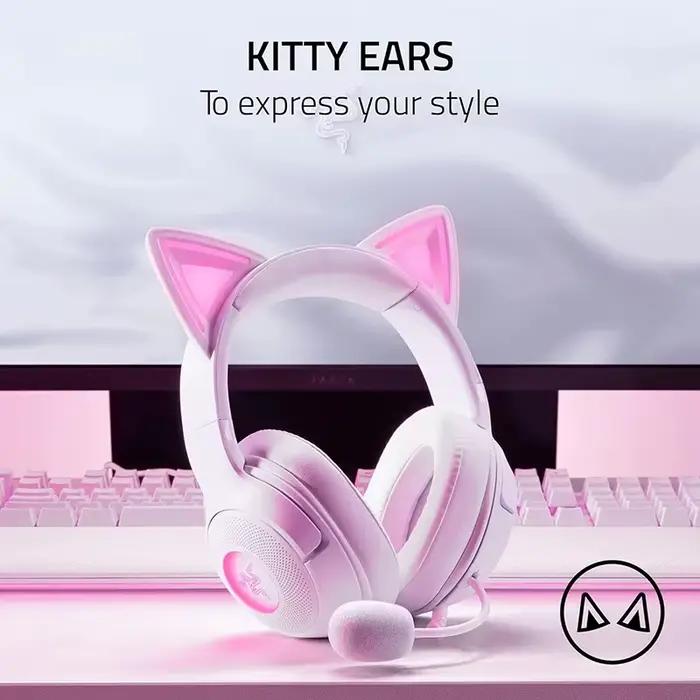 Casque filaire USB Razer Kraken Kitty V2 - Éclairage réactif au flux - Micro cardioïde hyperclé - Pilotes 40 mm - Son