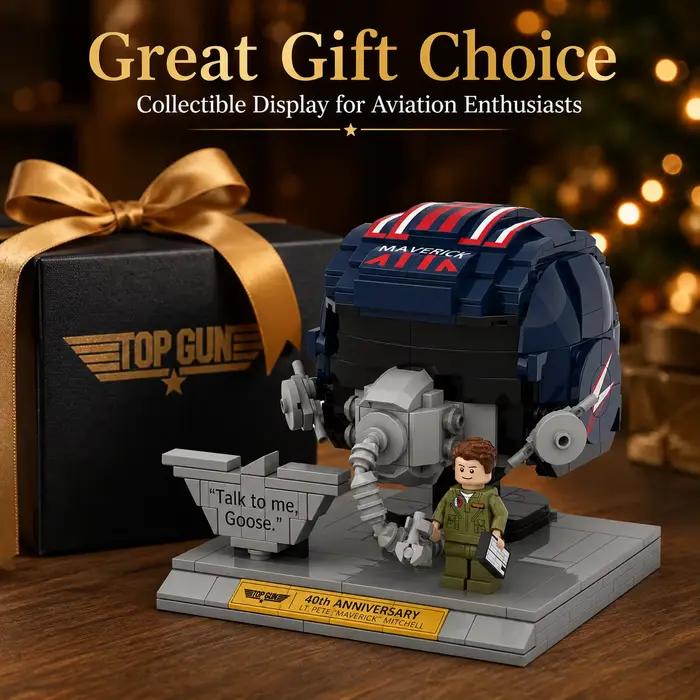 Modèle de casque de pilote Top Gun Maverick en blocs de construction avec figurine, ornement de collection pour décoration de bureau