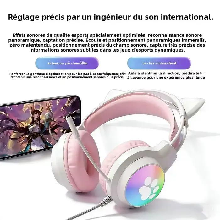 Casque de jeu SOYTO avec oreilles de chat RGB