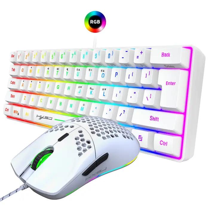 Vente chaude HXSJ 61 touches V700 RGB lumineux mécanique sensation clavier et souris combos jeu pour jeu sur ordinateur
