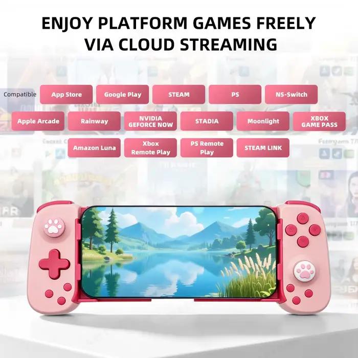 Manette de jeu rose extensible avec joystick à vibration et déclencheur Hall pour Switch/Android/iOS/PC