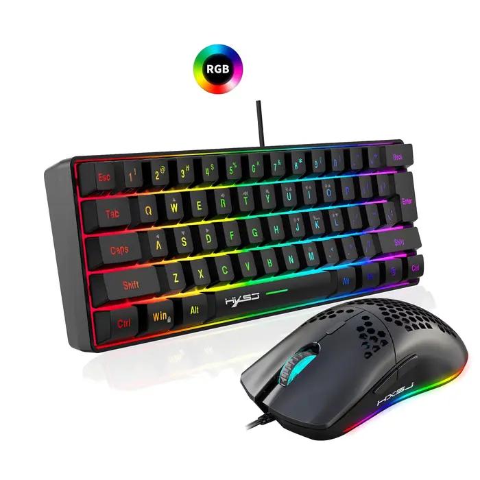 Vente chaude HXSJ 61 touches V700 RGB lumineux mécanique sensation clavier et souris combos jeu pour jeu sur ordinateur