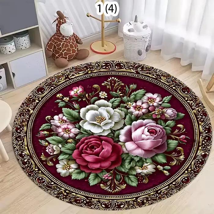 Tapis rond rouge de style vintage