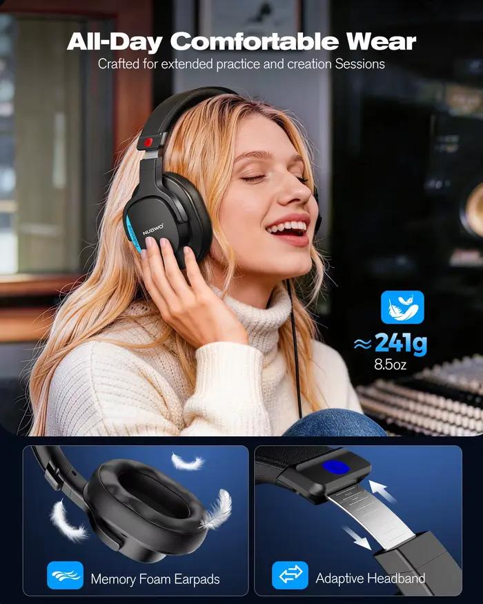Casque Studio NUBWO Filaire Hi-Res Professionnel avec Jack Détachable 3.5/6.35mm 180° ° Coussinets d'écouteurs