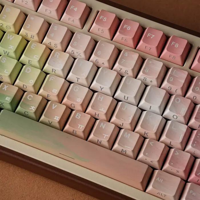 Capuchons de touches de clavier mécaniques en PBT avec éclairage latéral pour gamers et développeurs, disponibles en français, anglais, allemand, espagnol, japonais, arabe, ambre, beige, bronze, crème, cyan, gris foncé, gris clair, kaki, marron, rose clair, orange