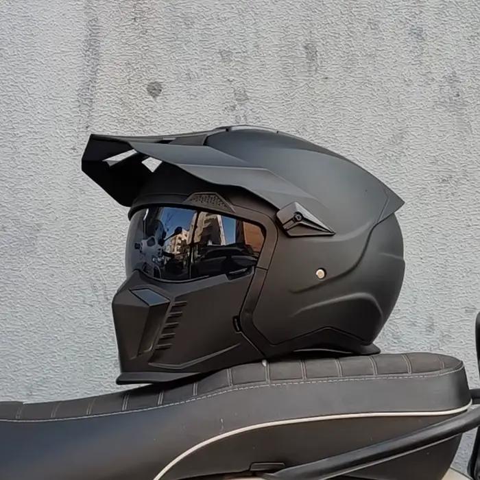 ORZ-Casque de moto intégral Street Fighter pour homme et femme, casque rétro, 4 saisons, poignées amovibles, point