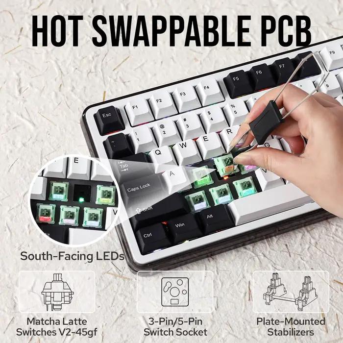KiiBOOM Breeze 75 75% aluminium et acrylique clavier mécanique sans fil filaire/Bluetooth/2.4GHz remplaçable à chaud pour Win/Mac