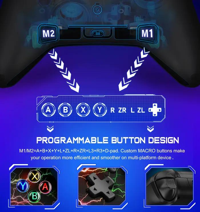 Manette de jeu sans fil pour Switch/Switch Lite/Switch OLED avec fonction de réveil programmable et turbo